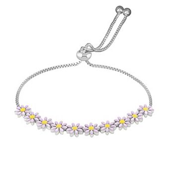 Brilliance Fine Silver Plated Adjustable Enamel Flower Bracelet
