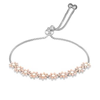 Brilliance Fine Silver Plated Adjustable Enamel Flower Bracelet
