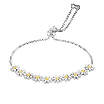 Brilliance Fine Silver Plated Adjustable Enamel Flower Bracelet