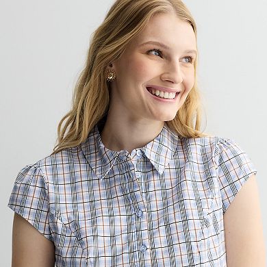 Juniors' madden girl Cap Sleeve Button Front Shirt