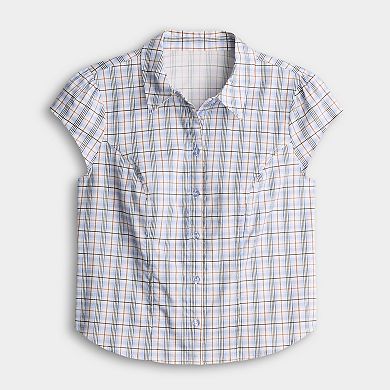 Juniors' madden girl Cap Sleeve Button Front Shirt