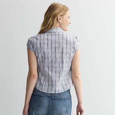 Juniors' madden girl Cap Sleeve Button Front Shirt