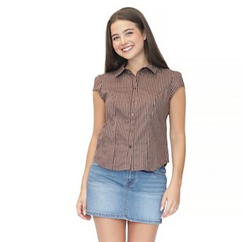 Juniors' madden girl Cap Sleeve Button Front Shirt