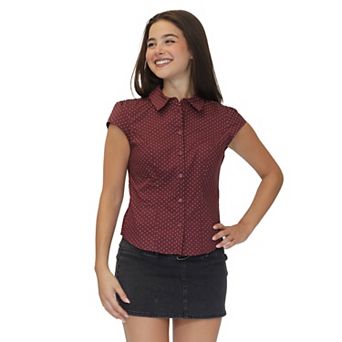 Juniors' madden girl Cap Sleeve Button Front Shirt