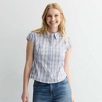 Juniors' madden girl Cap Sleeve Button Front Shirt