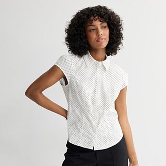 Juniors' madden girl Cap Sleeve Button Front Shirt
