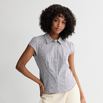 Juniors' madden girl Cap Sleeve Button Front Shirt
