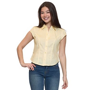 Juniors' madden girl Cap Sleeve Button Front Shirt