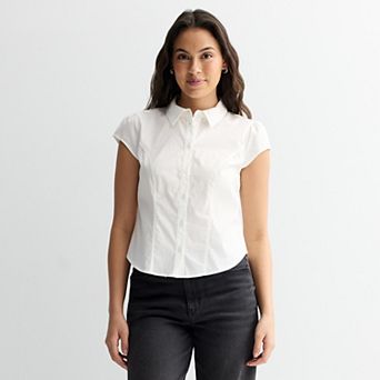 Juniors' madden girl Cap Sleeve Button Front Shirt