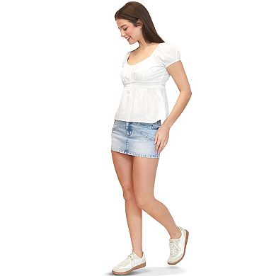 Juniors' madden girl Short Puff Raglan Sleeve Tie-Back Babydoll Top