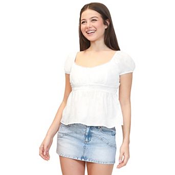 Juniors' madden girl Short Puff Raglan Sleeve Tie-Back Babydoll Top