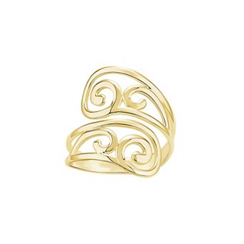 PRIMROSE 14k Gold Flash Plated Polished Swirl Filigree Bypass Ring