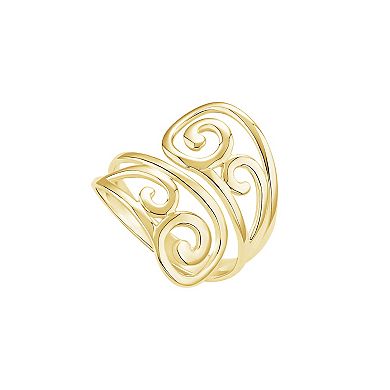 PRIMROSE 14k Gold Flash Plated Polished Swirl Filigree Bypass Ring