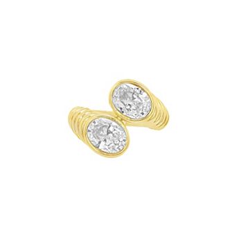 PRIMROSE 14k Gold Flash Plated Double Oval Cubic Zirconia Bypass Ring