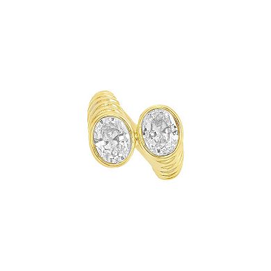 PRIMROSE 14k Gold Flash Plated Double Oval Cubic Zirconia Bypass Ring