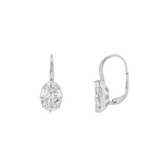 PRIMROSE Fine Silver Plated Oval Cubic Zirconia Leverback Earrings