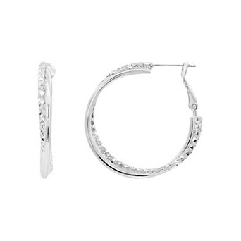 PRIMROSE Fine Silver Plated Polished & Sparkle Hoop Earrings