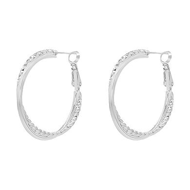PRIMROSE Fine Silver Plated Polished & Sparkle Hoop Earrings