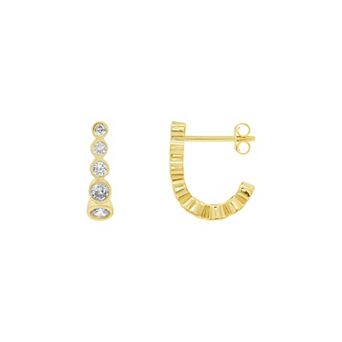PRIMROSE 14k Gold Flash Plated Graduated Bezel Cubic Zirconia J Hoop Earrings