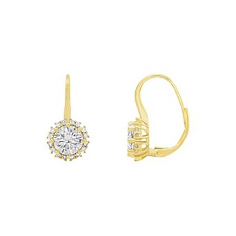 PRIMROSE Round Cubic Zirconia Halo Leverback Earrings