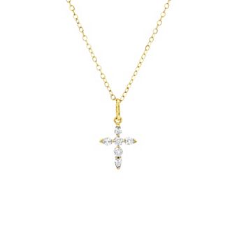 PRIMROSE 14k Gold Flash Plated Cubic Zirconia Cross Sparkle Cable Chain Pendant Necklace