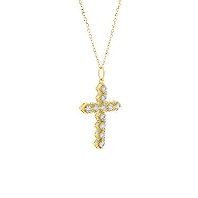 PRIMROSE 14k Gold Flash Plated Beaded Cubic Zirconia Cross Sparkle Cable Chain Pendant Necklace
