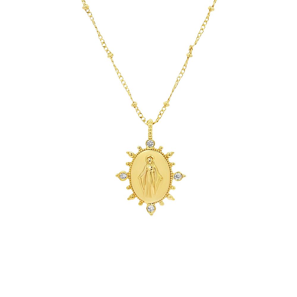 PRIMROSE 14k Gold Flash Plated Virgin Mary Medallion Cubic Zirconia ...