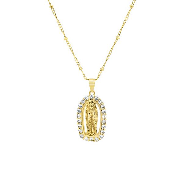 PRIMROSE 14k Gold Flash Plated Cubic Zirconia Virgin Mary Medallion ...