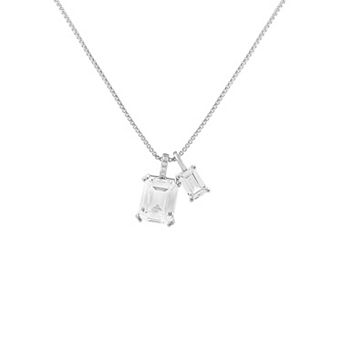 PRIMROSE Rhodium Over Sterling Silver Cubic Zirconia Double Pendant Necklace