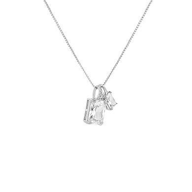 PRIMROSE Rhodium Over Sterling Silver Cubic Zirconia Double Pendant Necklace