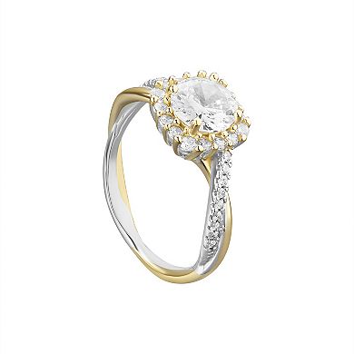 PRIMROSE Two Tone Cubic Zirconia Cushion Halo Twist Band Ring