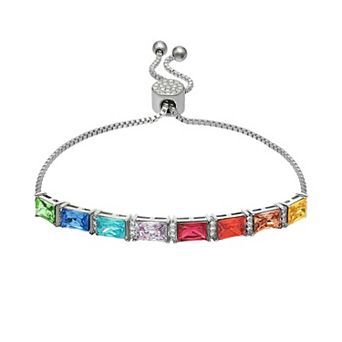 Brilliance Silver-Plated Adjustable Multicolor Crystal Baguette Adjustable Bracelet