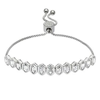 Brilliance Silver-Plated Cubic Zirconia Hexagon Bezel Adjustable Bracelet
