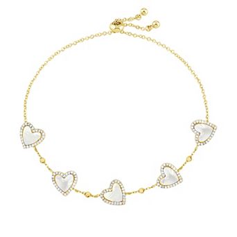 Brilliance 18k Gold Flash Plated Mother-of-Pearl Hearts & Cubic Zirconia Adjustable Bracelet