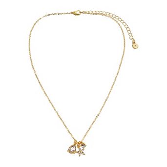 LC Lauren Conrad Gold Tone Clear Crystal Teardrop & Star Charm Pendant Necklace