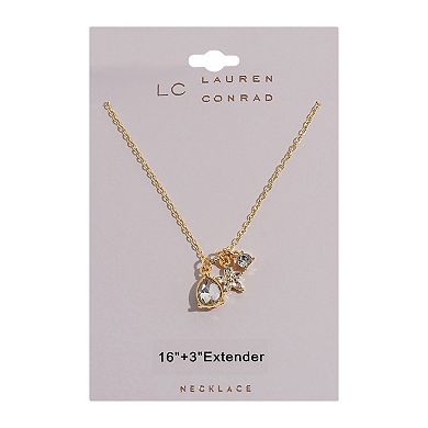 LC Lauren Conrad Gold Tone Clear Crystal Teardrop & Star Charm Pendant Necklace