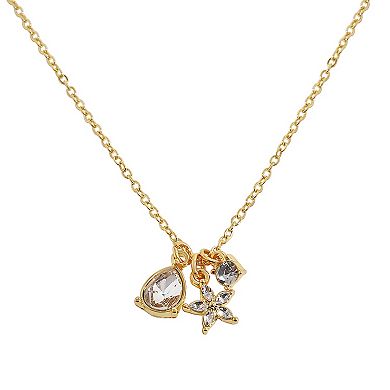 LC Lauren Conrad Gold Tone Clear Crystal Teardrop & Star Charm Pendant Necklace