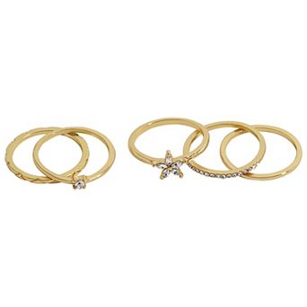LC Lauren Conrad 5 pc Gold Tone Pave Clear Simulated Stone Ring Set