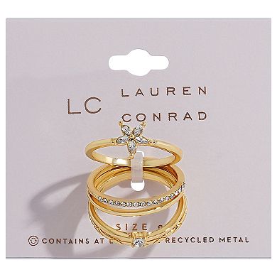 LC Lauren Conrad 5-Piece Gold Tone Pave Clear Simulated Stone Ring Set