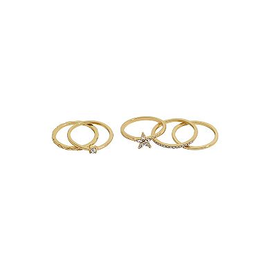 LC Lauren Conrad 5-Piece Gold Tone Pave Clear Simulated Stone Ring Set
