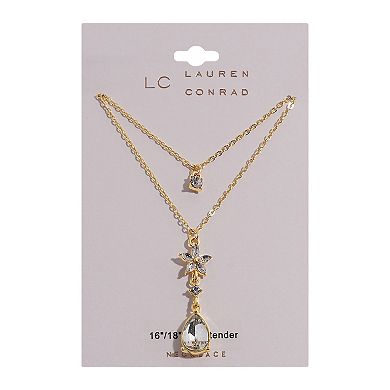 LC Lauren Conrad Gold Tone Clear Crystal & Star Teardrop Layered Pendant Necklace