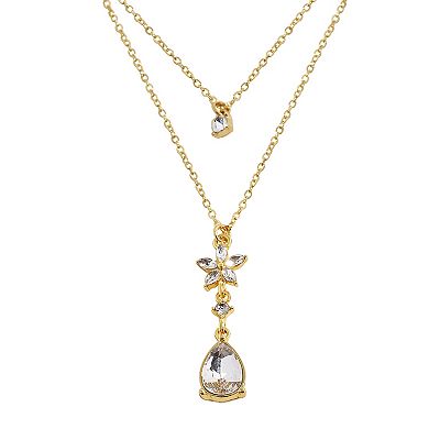 LC Lauren Conrad Gold Tone Clear Crystal & Star Teardrop Layered Pendant Necklace