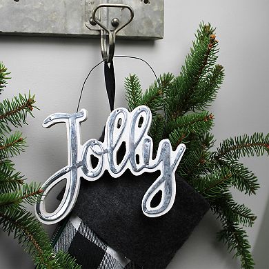 Large Farmhouse Christmas Word Art Ornaments in Galvanized Rustic Tin Script