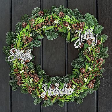 Large Farmhouse Christmas Word Art Ornaments in Galvanized Rustic Tin Script