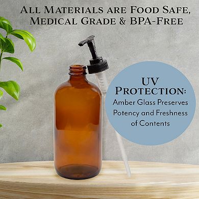 Refillable Amber Glass Soap Dispensers with Pumps, 16oz Bottles, 2-Pack