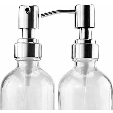 8oz. Clear Glass Dispensers (4-Pack), with Stainless Steel Pumps for Soap or Lotion
