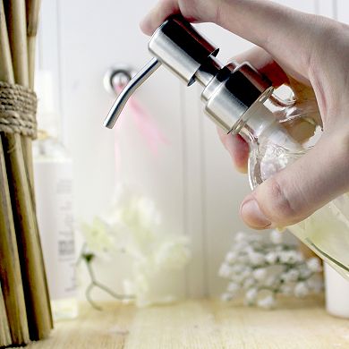 8oz. Clear Glass Dispensers (4-Pack), with Stainless Steel Pumps for Soap or Lotion