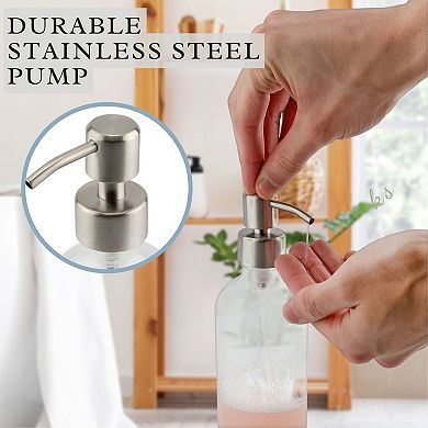 8oz. Clear Glass Dispensers (4-Pack), with Stainless Steel Pumps for Soap or Lotion