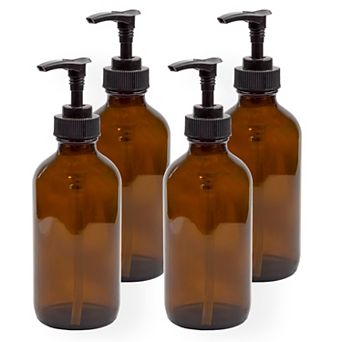 8oz. Amber Glass Dispenser Bottles (4-Pack), with Black Pumps for Lotion or Soap