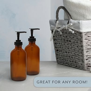 8oz. Amber Glass Dispenser Bottles (4-Pack), with Black Pumps for Lotion or Soap